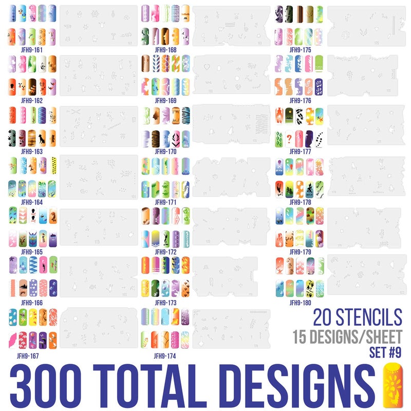 Custom Body Art Airbrush Nail Stencils - Nail Art Stencils Set #9: 300 Unique Designs from 20 Individual Templates - Image 2